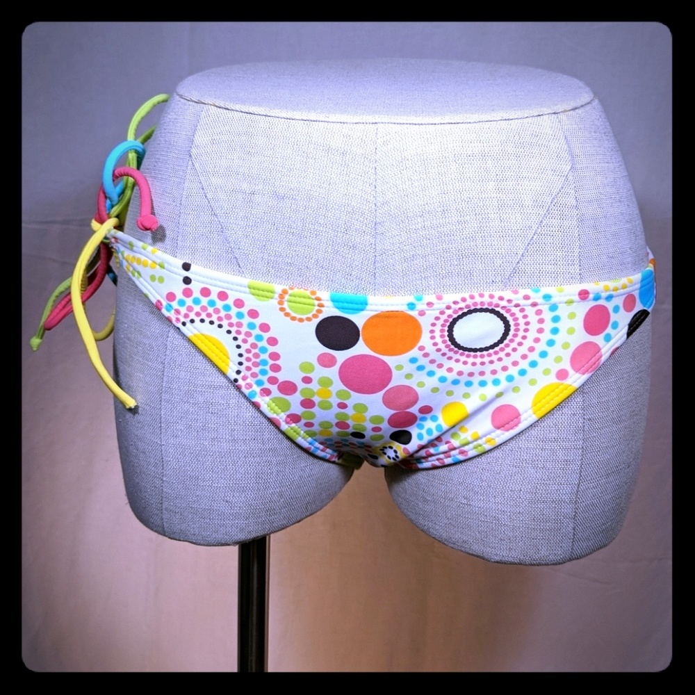 Psychedelic polka dot rainbow bikini bottoms L